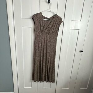 Jones New York Black/Cream Patterned Cap Sleeve Empire Waist Midi Dress